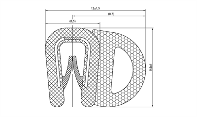 PVC profil m/EPDM vulst på side 1-2 mm